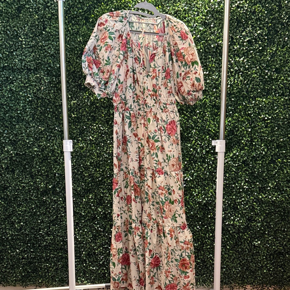 Anthropologie Floral Maxi Dress - Cream and Pink